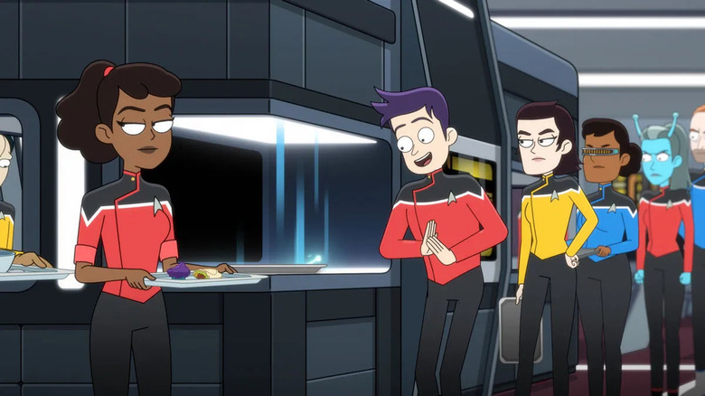 Still from Star Trek: Lower Decks - the group in the cafeteria