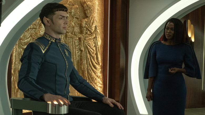 Ethan Peck and Yetide Badaki in Star Trek: Strange New Worlds