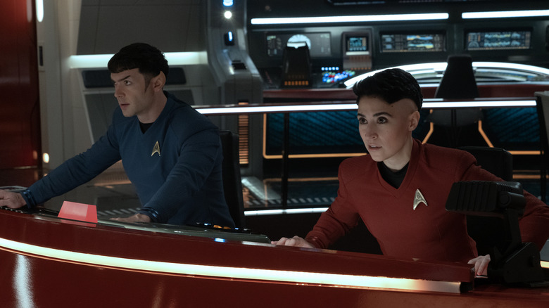 ethan peck, melissa navia in star trek strange new worlds