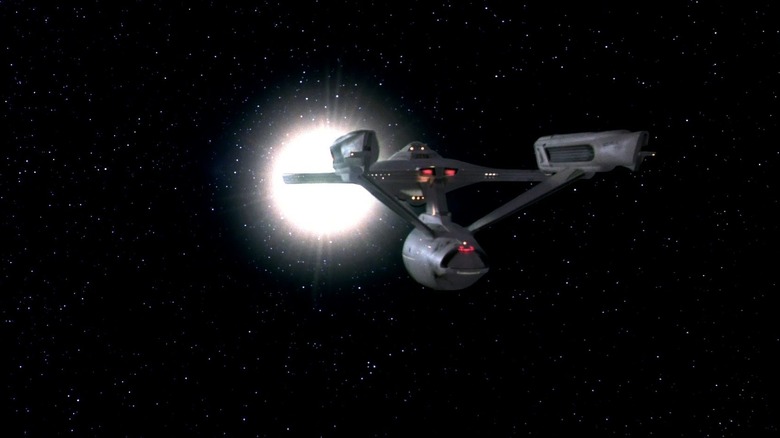 The U.S.S. Enterprise-A flying off into the sunset. From Star Trek VI: The Undiscovered Country.