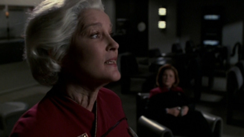 Older Janeway talks to younger Janeway in the finale of Star Trek: Voyager.