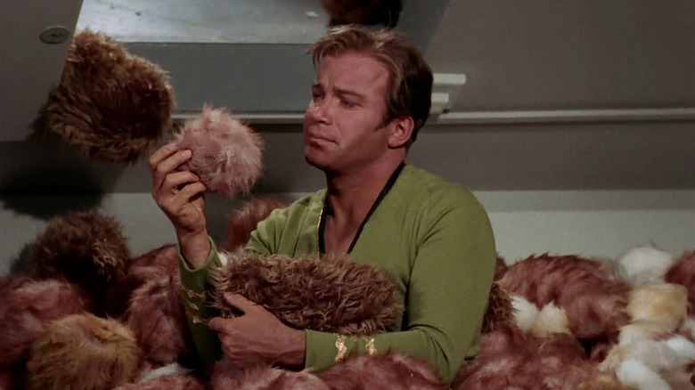 Kirk (William Shatner) is covered by Tribbles in Star Trek: The Original Series