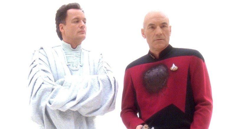 Q (John De Lancie) and Picard (Stewart) in what may be the afterlife in TNG's Tapestry