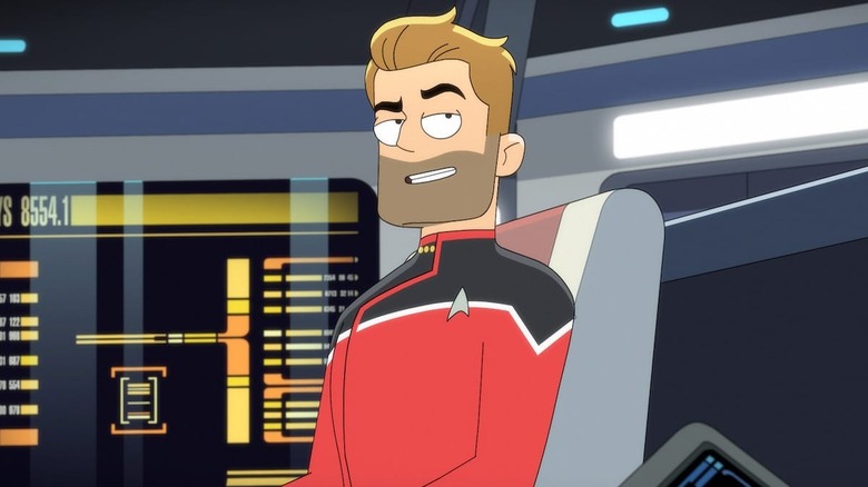 Star Trek: Lower Decks' Jack Ransom, voiced by Jerry O'Connell, sits on the ship's bridge