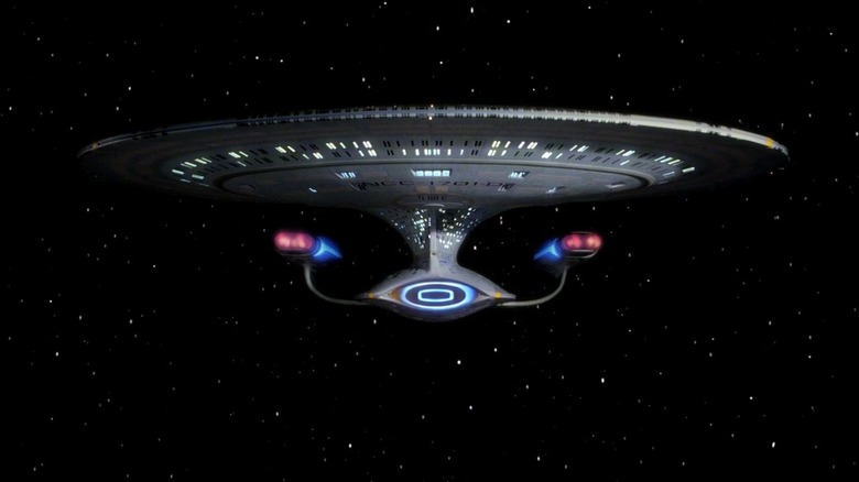 The U.S.S. Enterprise-D, sailing through space on Star Trek: The Next Generation.