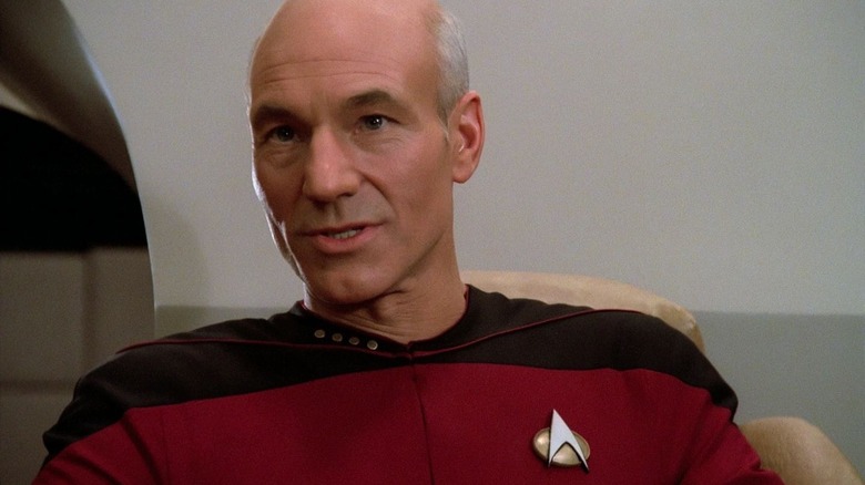 Captain Picard in the captain's chair in Star Trek: The Next Generation