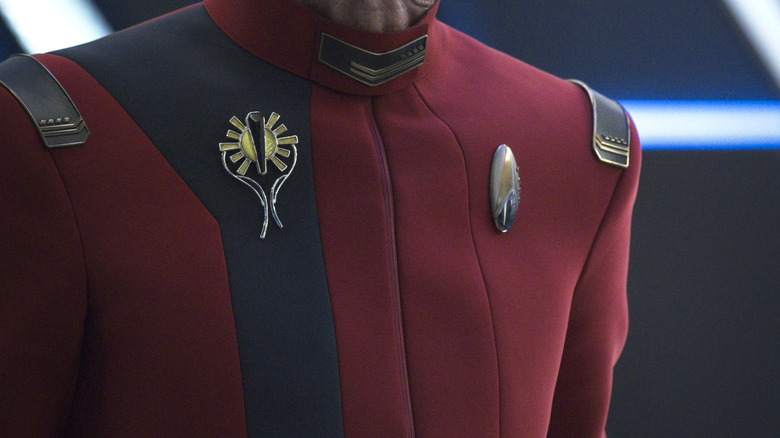 Saru, looking worried in his 32nd-century uniform in Star Trek: Discovery