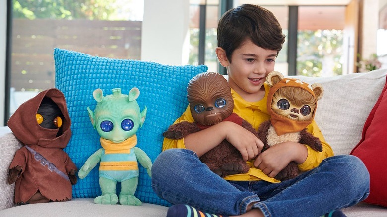 Star Wars Galactic Pals plush toys, including Rodian, Jawa, Wookiee, and Ewok.