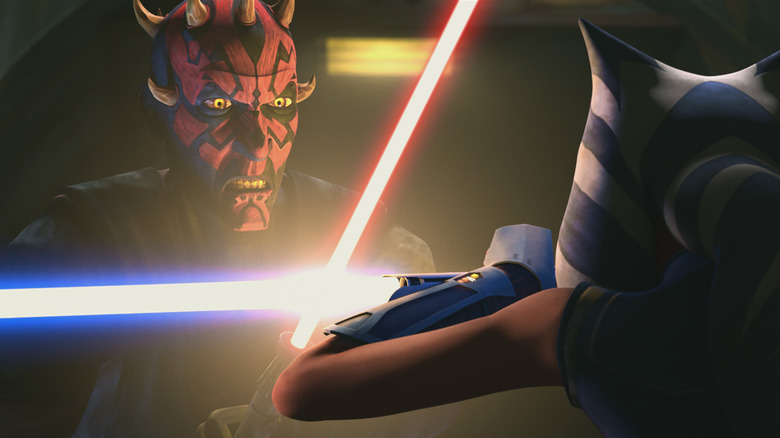 Maul verzieht das Gesicht, als er Ahsoka Tano in Star Wars: The Clone Wars belästigt