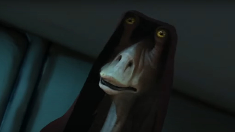 Jar Jar Binks wearing a robe