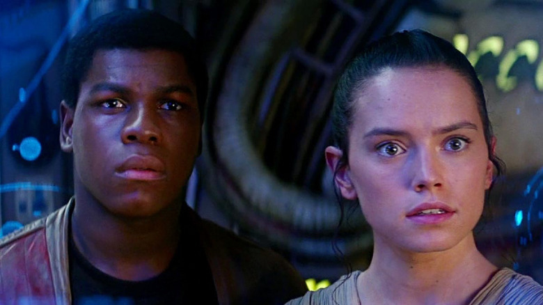 Finn and Rey in Star Wars: The Force Awakens