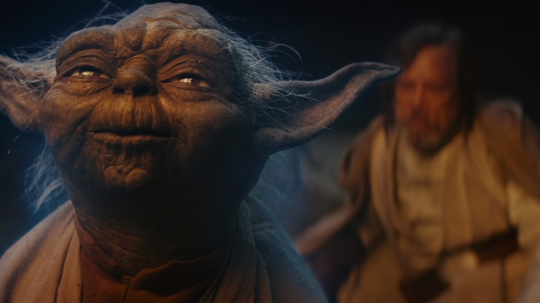 Yoda and Mark Hamill in The Last Jedi