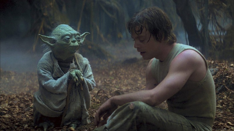 Yoda and Mark Hammill in The Empire Strikes Back