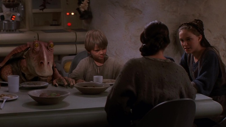 Ahmed Best, Jake Lloyd, Pernilla August, and Natalie Portman in The Phantom Menace