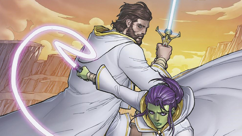 Stellan Gios and Vernestra Rwoh wielding their lightsabers in Star Wars: The High Republic #6