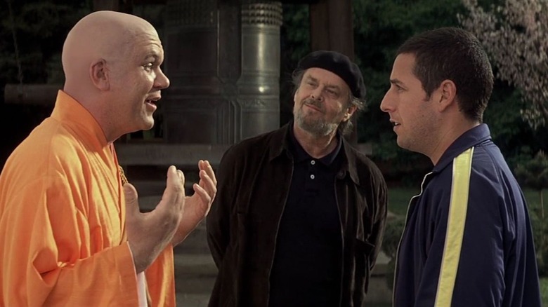 Jack Nicholson as Buddy Rydell coaches an encounter between Adam Sandler as Dave Buznik and John C. Reilly as Arnie Shankman in Anger Management