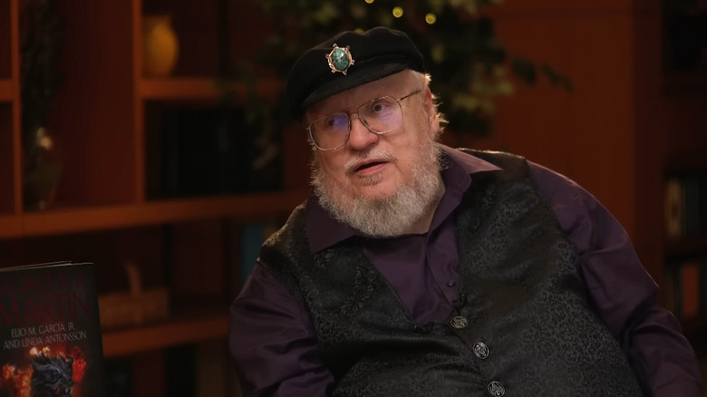 George R.R. Martin sitting down for an interview about House of the Dragon in 2022