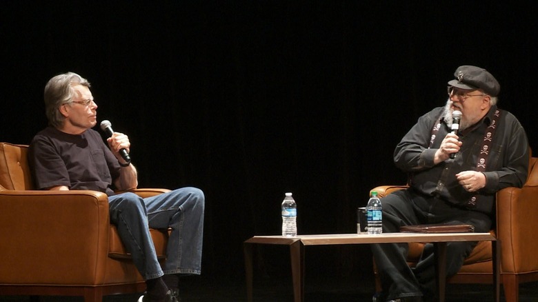 George R.R. Martin interviews Stephen King during a publicity event in 2016