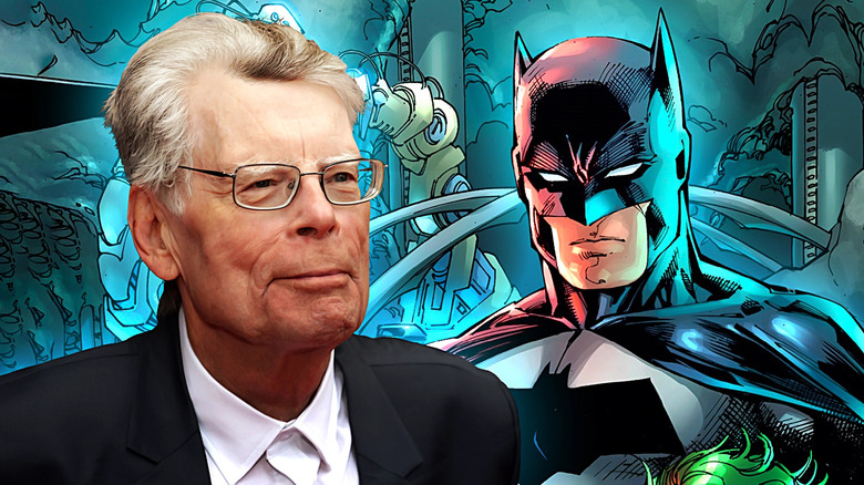 Stephen King headshot next to Batman as drawn by Jim Lee in Hush