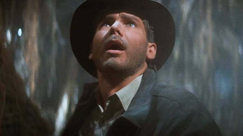 Harrison Ford looking scared in Raiders of the Lost Ark