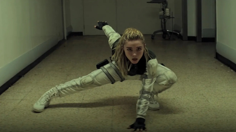 Florence Pugh does superhero landing