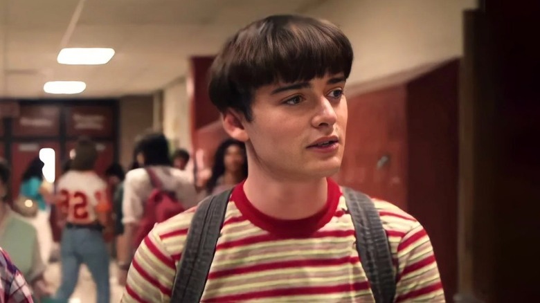 Noah Schnapp in school hallway