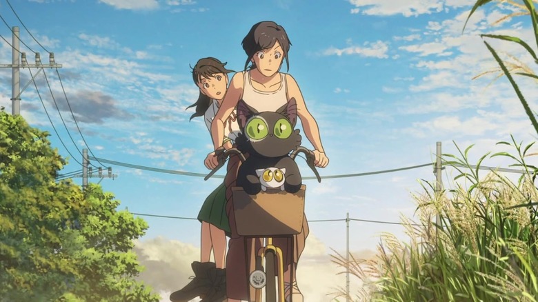 Suzume and Tamaki riding a bicycle in Suzume