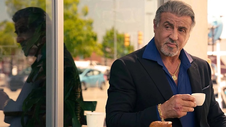 Sylvester Stallone enjoys an espresso as Dwight Manfredi in Tulsa King