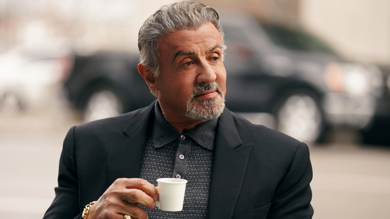 Sylvester Stallone enjoys an espresso as Dwight Manfredi in Tulsa King