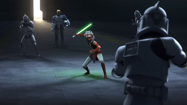 Ahsoka trains against Captain Rex