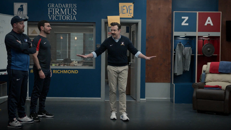 Jason Sudeikis, Brendan Hunt and Brett Goldstein in Ted Lasso