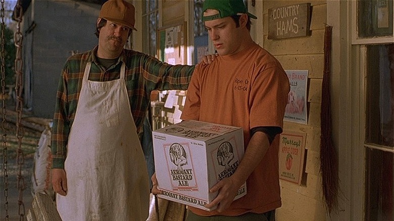 Two men outside rural store