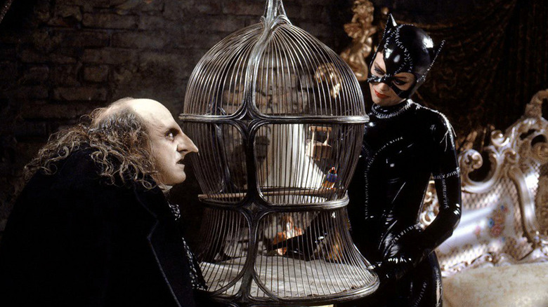 Michelle Pfeiffer as Selina Kyle/Catwoman and Danny DeVito as the Penguin in Batman Returns