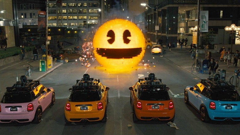 Four ghost cars face off against pac man in Pixels