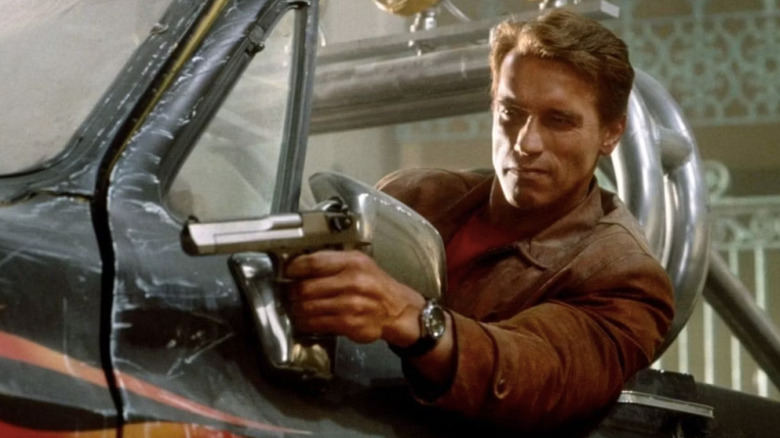 Last Action Hero's Jack Slater holding a big gun