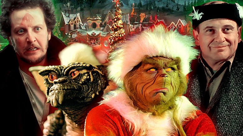 Marv, Stripe, Jim Carrey's The Grinch, and Harry in front of Whoville