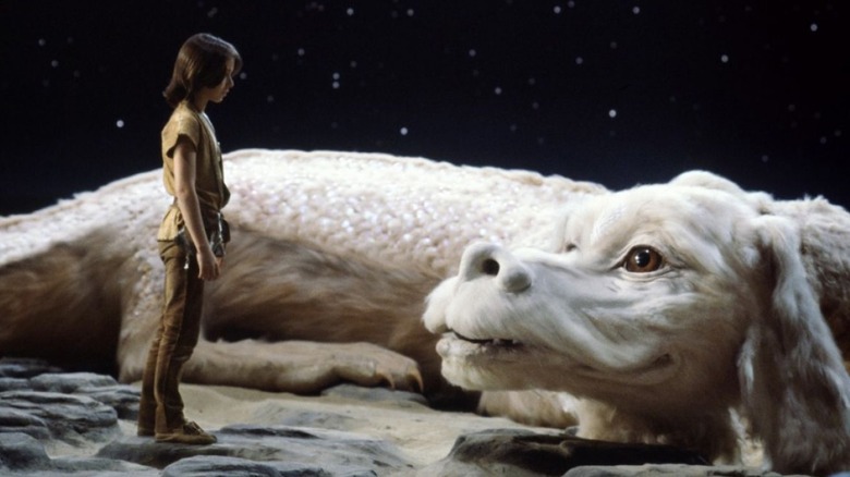 Bastian talking to the Luck Dragon Falkor in The NeverEnding Story