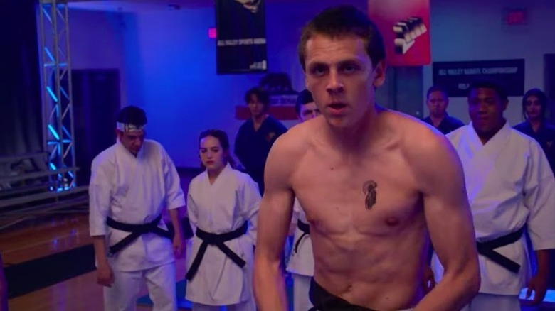 Jacob Bertrand's Eli Moskowitz shirtless on Cobra Kai