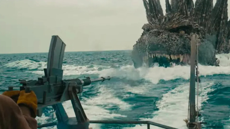 Godzilla chases boat