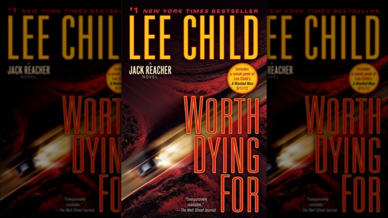 The cover of Jack Reacher: Worth Dying For by Lee Child, with a picture of a car driving through a crossroads at night