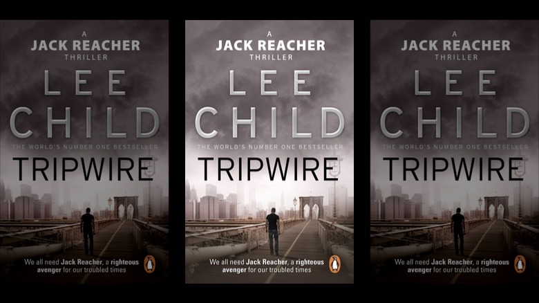 The cover of Jack Reacher: Tripwire by Lee Child, with a picture of a man standing on a bridge in front of a cityscape