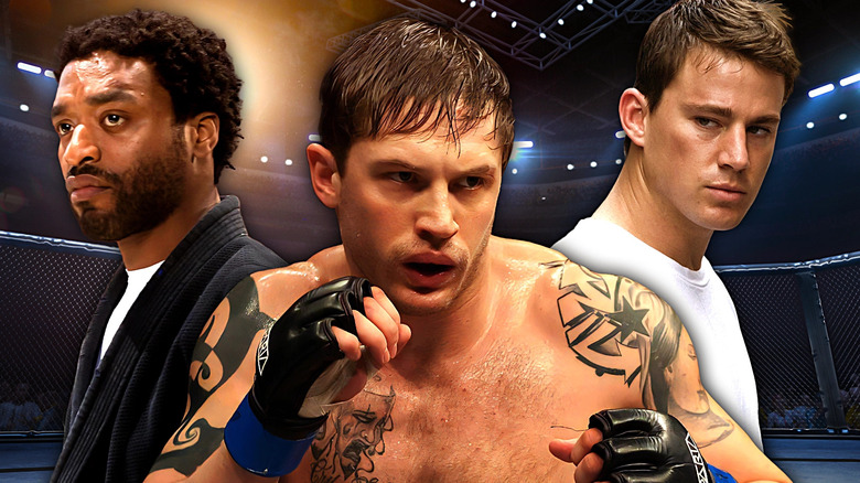 Images of Mike Terry from Redbelt, Tom Conolon from Warrior, and Shawn from Fighting edited together in a UFC octagon