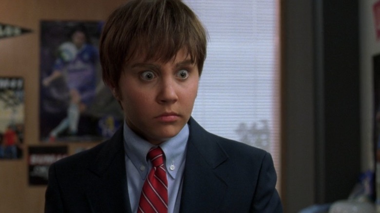 Amanda Bynes as Viola from She's The Man, undercover as Sebastian, wide-eyed and looking shocked