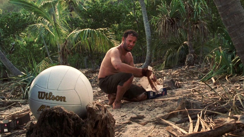 Tom Hanks as Chuck with Wilson the volleyball in Cast Away