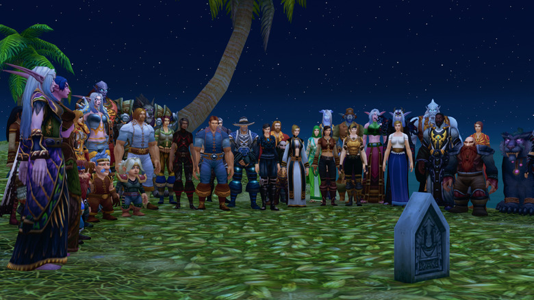 World of Warcraft characters gathered by a headstone in The Remarkable Life of Iberin