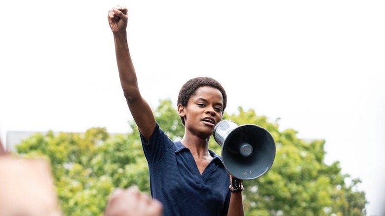 Letitia Wright protesting Small Axe