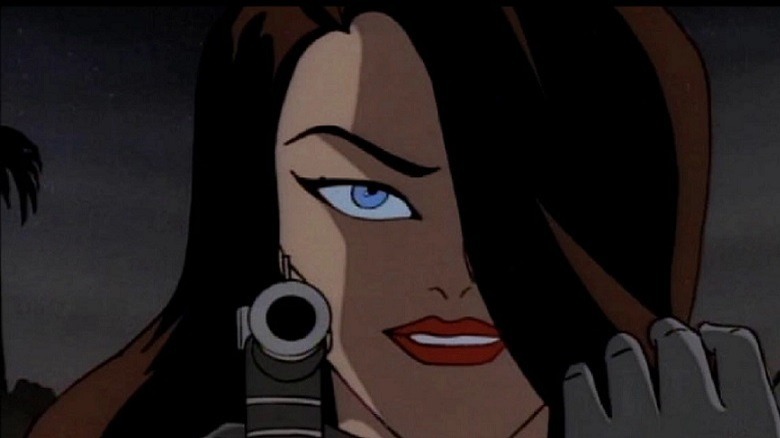 Talia al Ghul pointing a gun