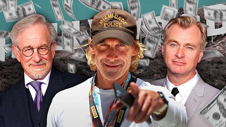 Steven Spielberg, Michael Bay and Christopher Nolan surrounded by money