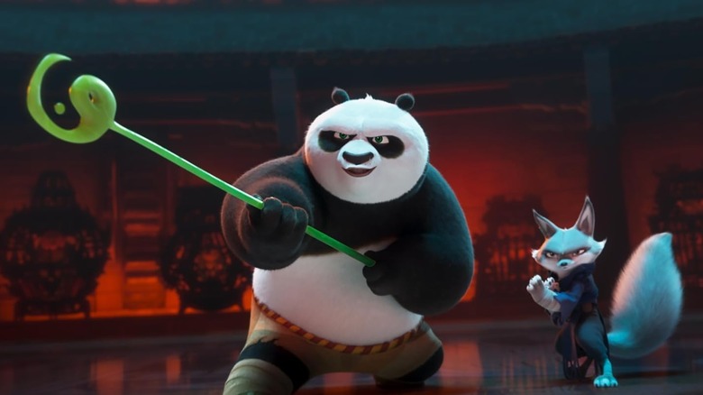 Po and Zhen getting ready to do battle in Kung Fu Panda 4