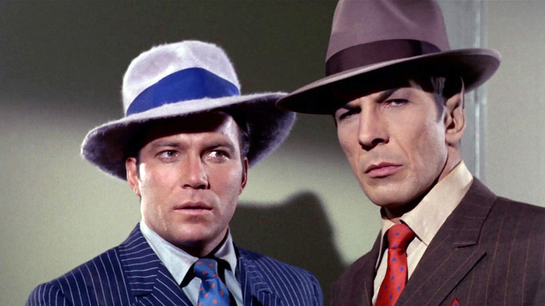 William Shatner as Kirk and Leonard Nimoy as Spock dressed as classic gangsters on Star Trek Star Trek